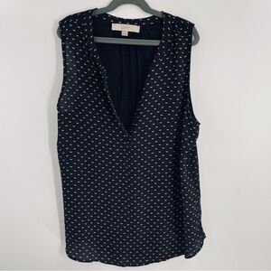 Loft Black White Tiny Print V Neck Sleeveless Lined Back Tank Layering Summer